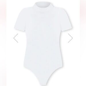 Pink Lily What’s Happening Ivory Mock Neck Short Sleeve Bodysuit NWOT